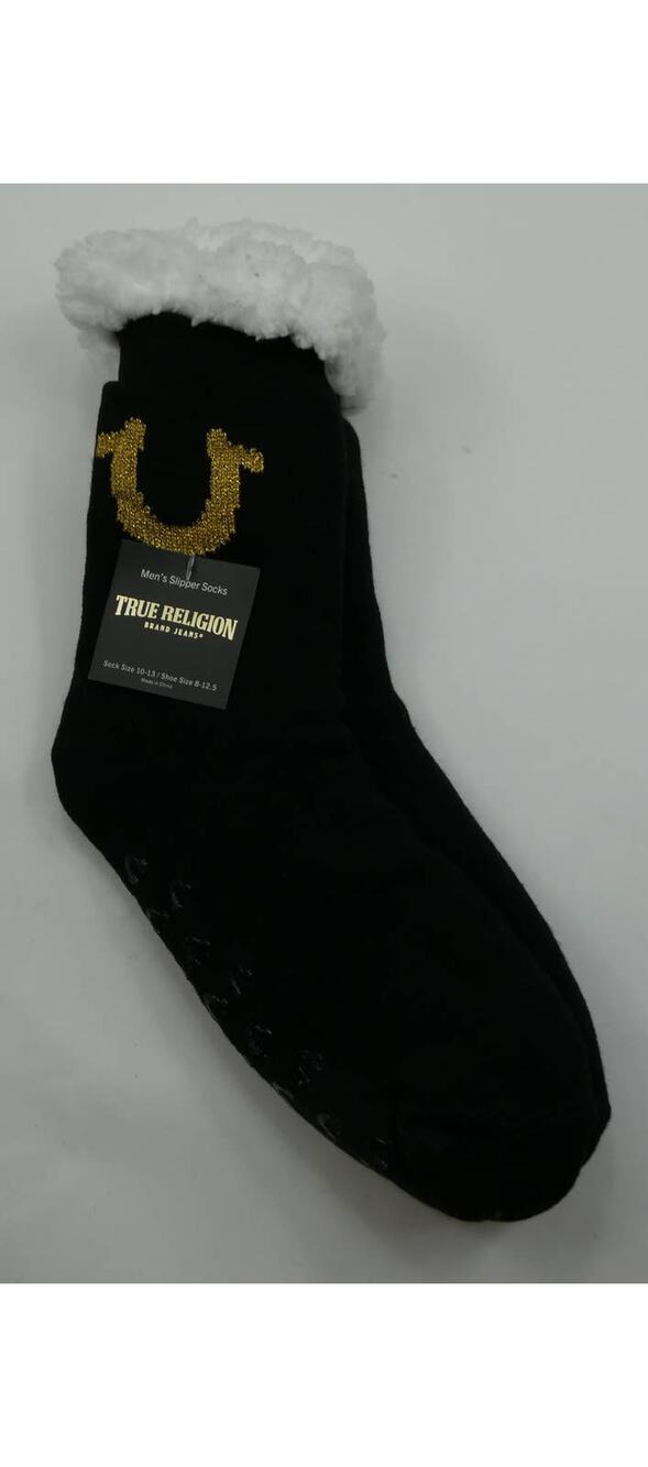 TRUE RELIGION SHERPA FLEECE-LINED THERMAL SLIPPER SOCKS MEN'S SIZE 10-13 BLACK